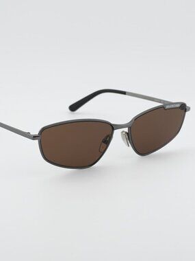 Balenciaga BB0277S 002 Unisex Sunglasses Ruthenium Rectangle Frame, Brown Lenses